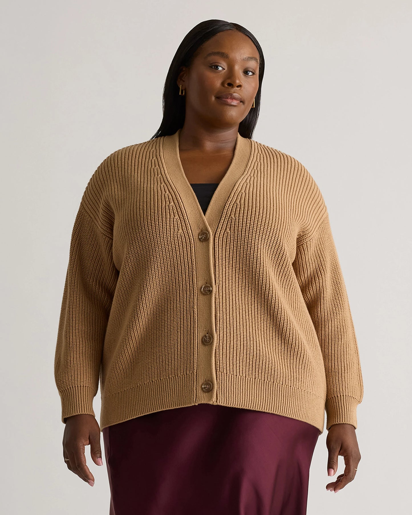 100% Organic Cotton Oversized Boyfriend Cardigan - 1X / Camel