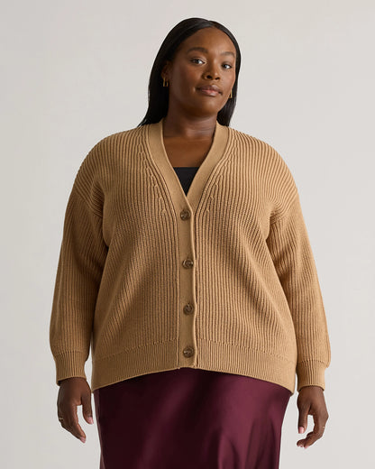 100% Organic Cotton Oversized Boyfriend Cardigan - 1X / Camel