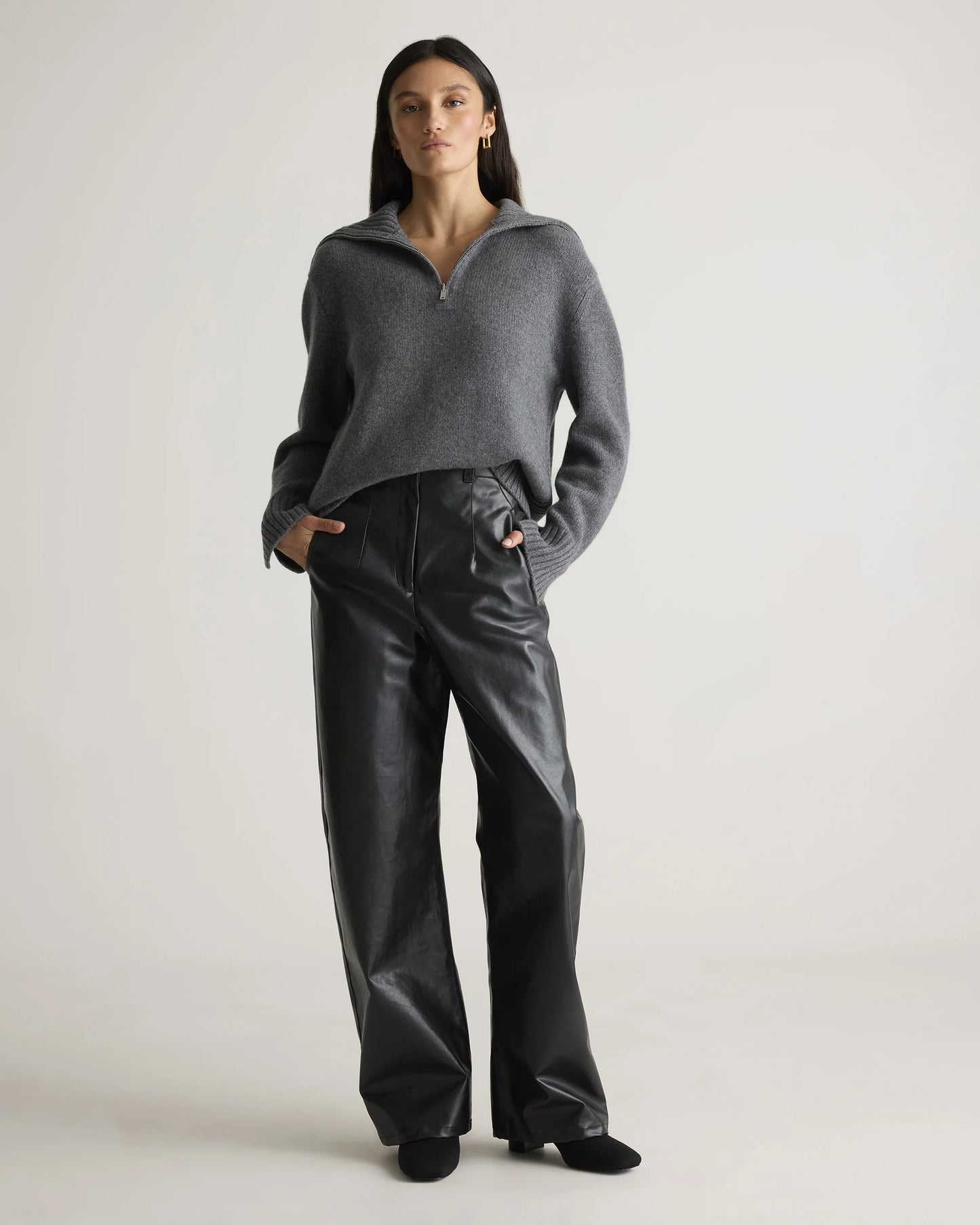 Luxe Baby Cashmere Quarter Zip Sweater - XS / Creamy Cortado