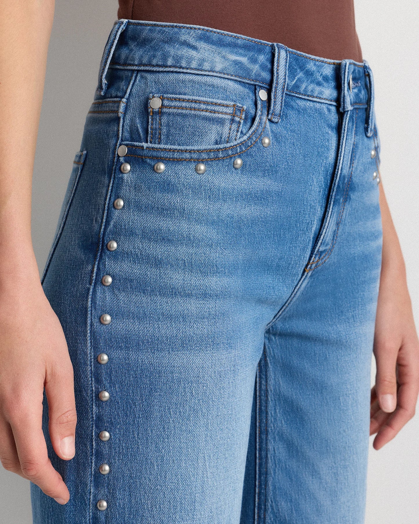 Bella Stretch Studded Relaxed Straight Jeans - 24 / Atlantic Blue