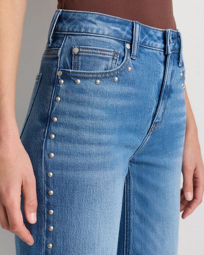 Bella Stretch Studded Relaxed Straight Jeans - 24 / Atlantic Blue