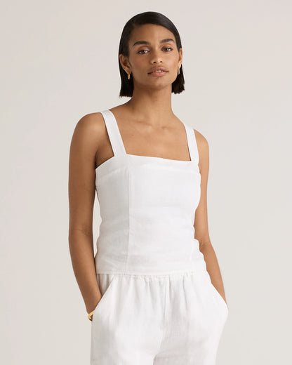 100% European Linen Fitted Tank - XS / Moonstone Blue
