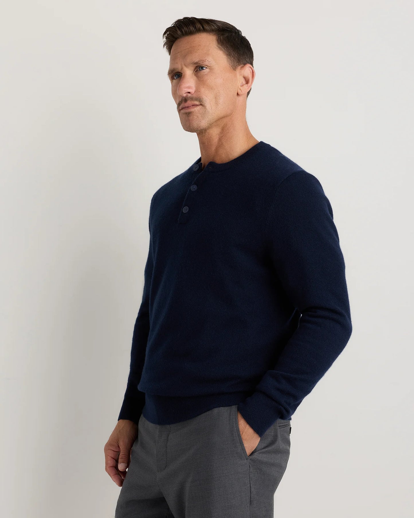 Mongolian Cashmere Henley Sweater - S / Brown
