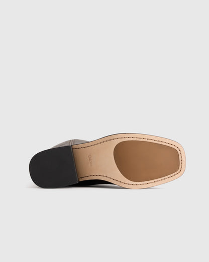 Italian Leather Block Heel Boot - 5 / Chestnut