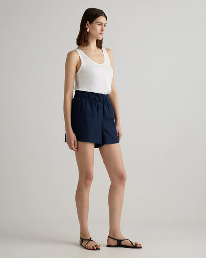 100% European Linen High Waisted Shorts - XS / Sky Blue Mariner Stripe