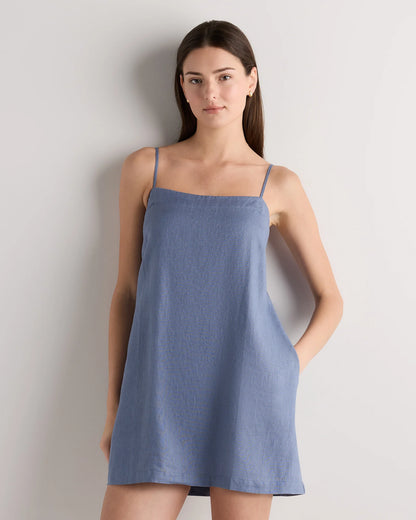 100% European Linen Mini Skort Dress - XS / Moonstone Blue