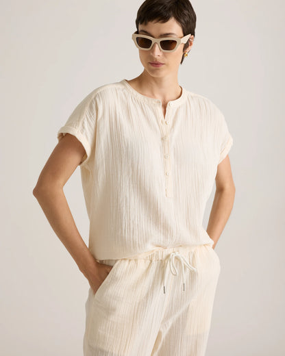 100% Organic Cotton Gauze Roll Sleeve Shirt - XS / Spiced Orange