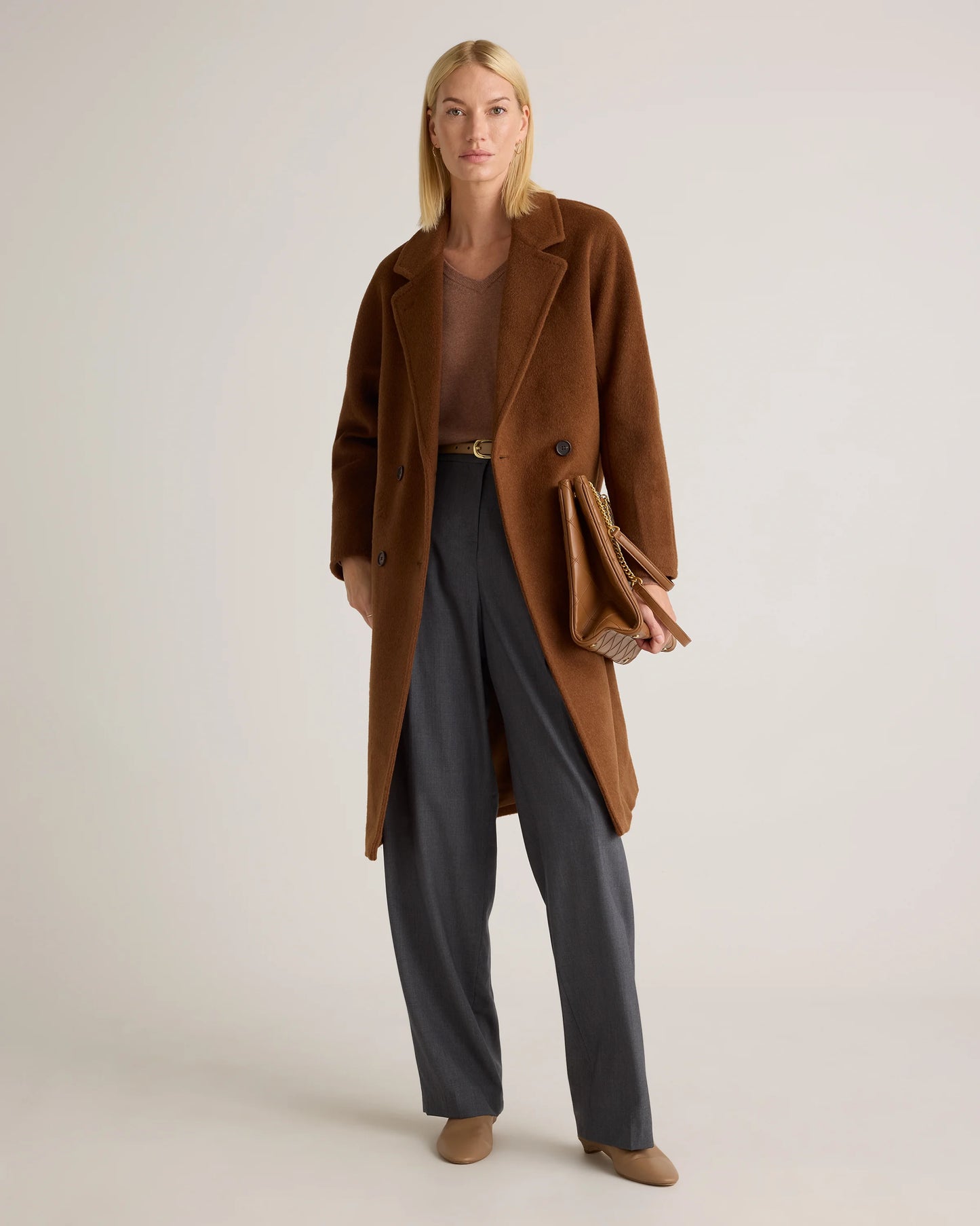 Camel Hair Double-Breasted Slouch Coat - XS / Vicuna