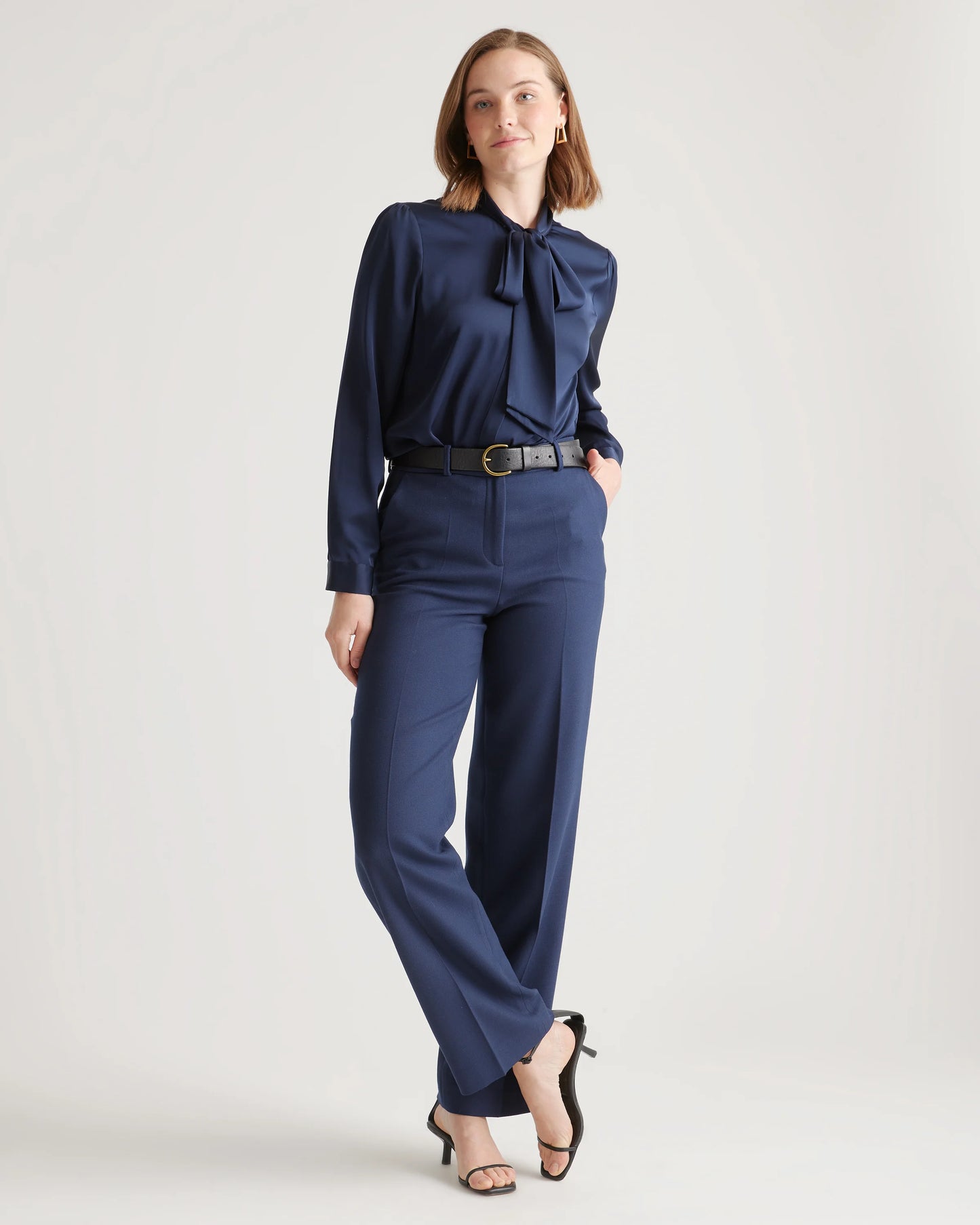 Washable Stretch Silk Tie Neck Blouse - XS / Moonstone Blue