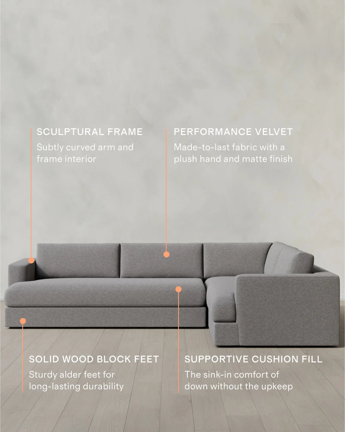 Sierra Curved Arm L Sectional in Performance Basketweave - Right Arm / Fog