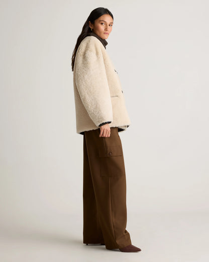 100% Shearling Duffle Jacket - XS / Cream Shearling