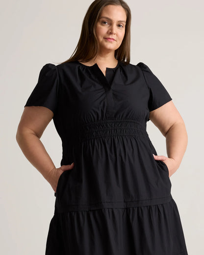 100% Organic Cotton Poplin Tiered Maxi Dress - 1X / Ocean Green