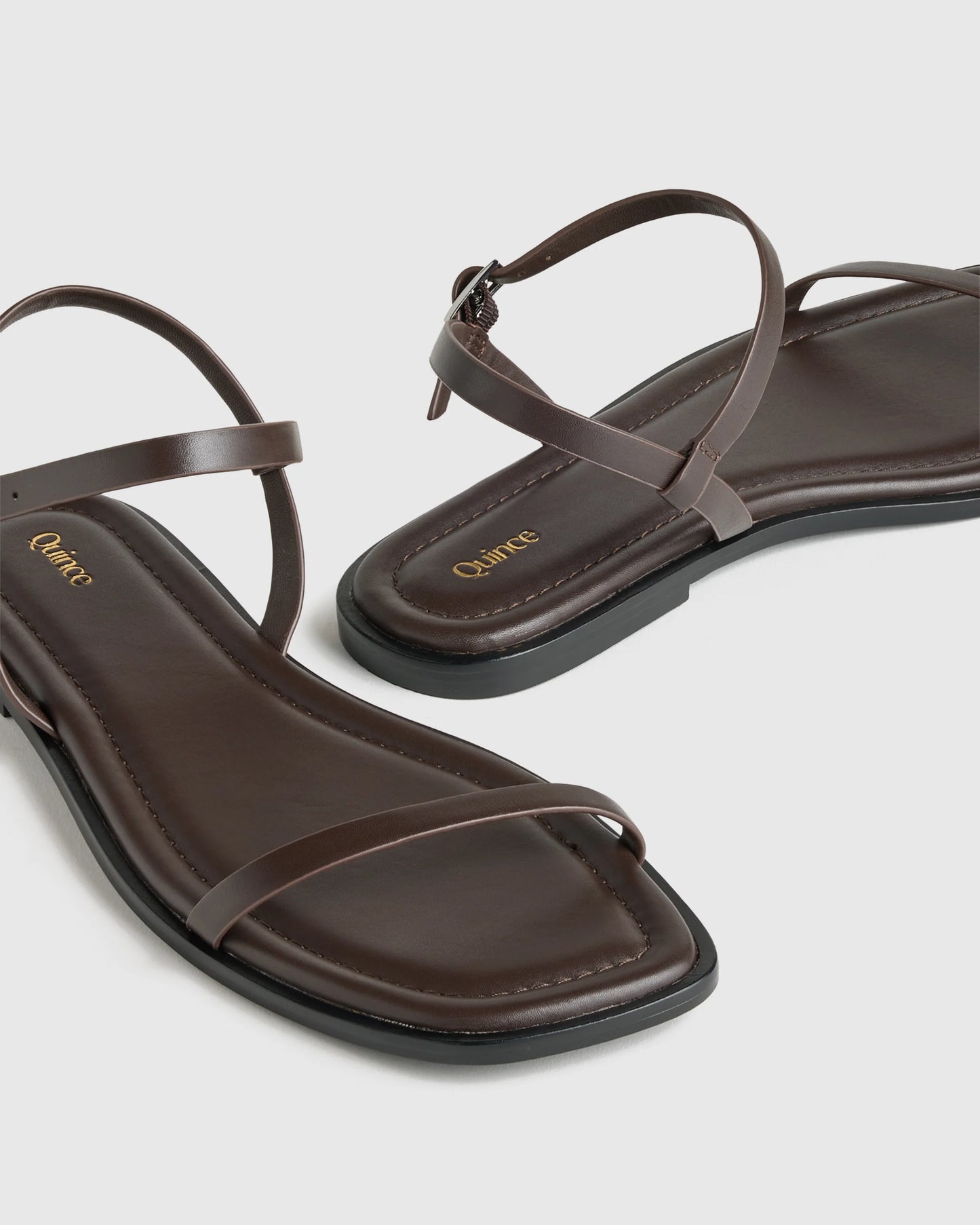 Italian Leather Ankle Strap Flat Sandal - 5 / Black