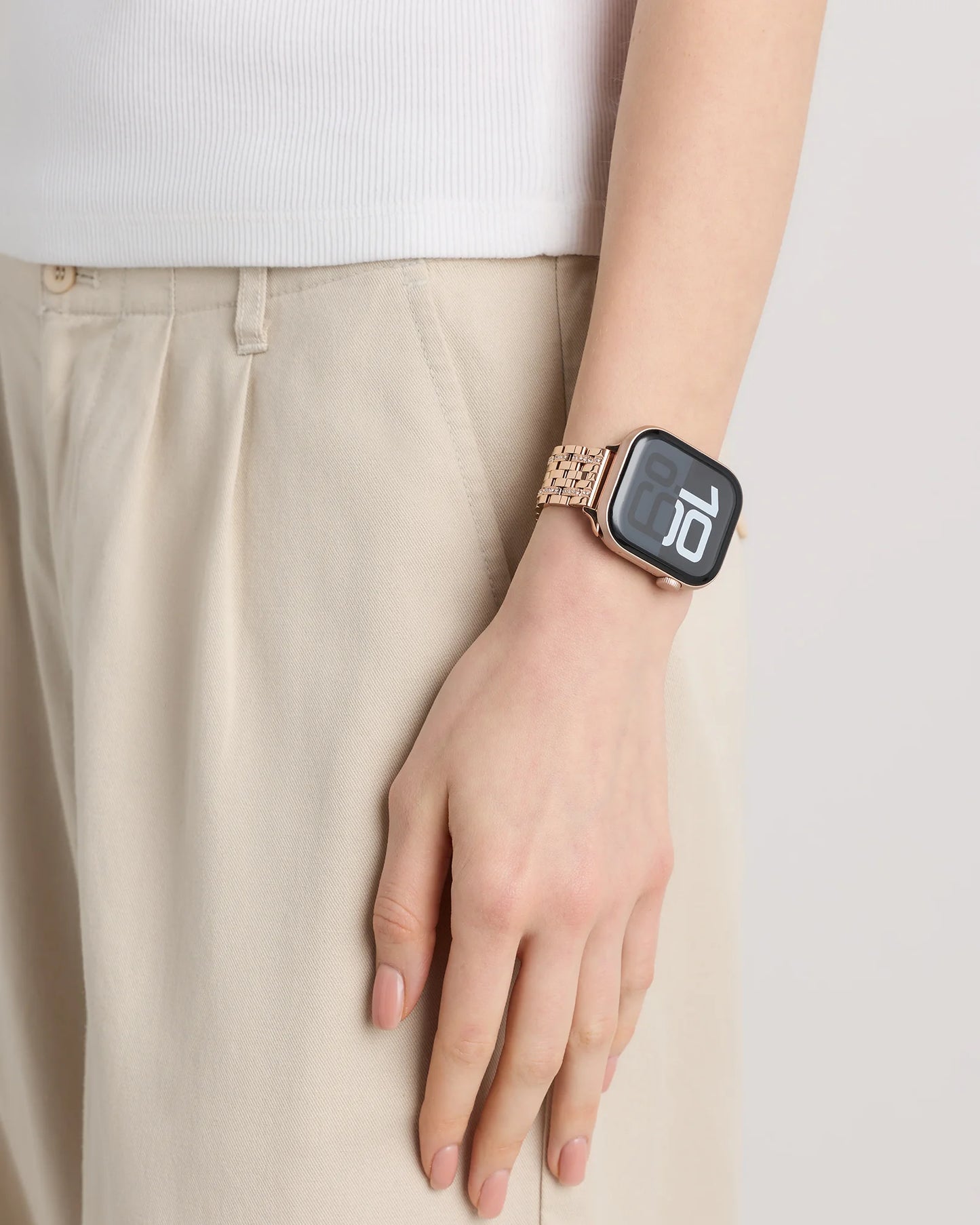 Stainless Steel & Pave Bracelet Smartwatch Band - 38mm - 42mm / Silver