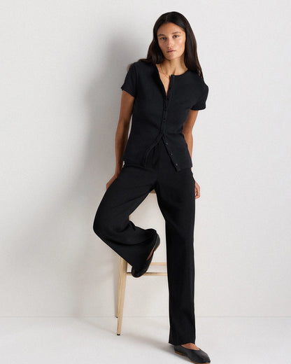 Organic Cotton Micro-Rib Button Tee - XS / Soft White