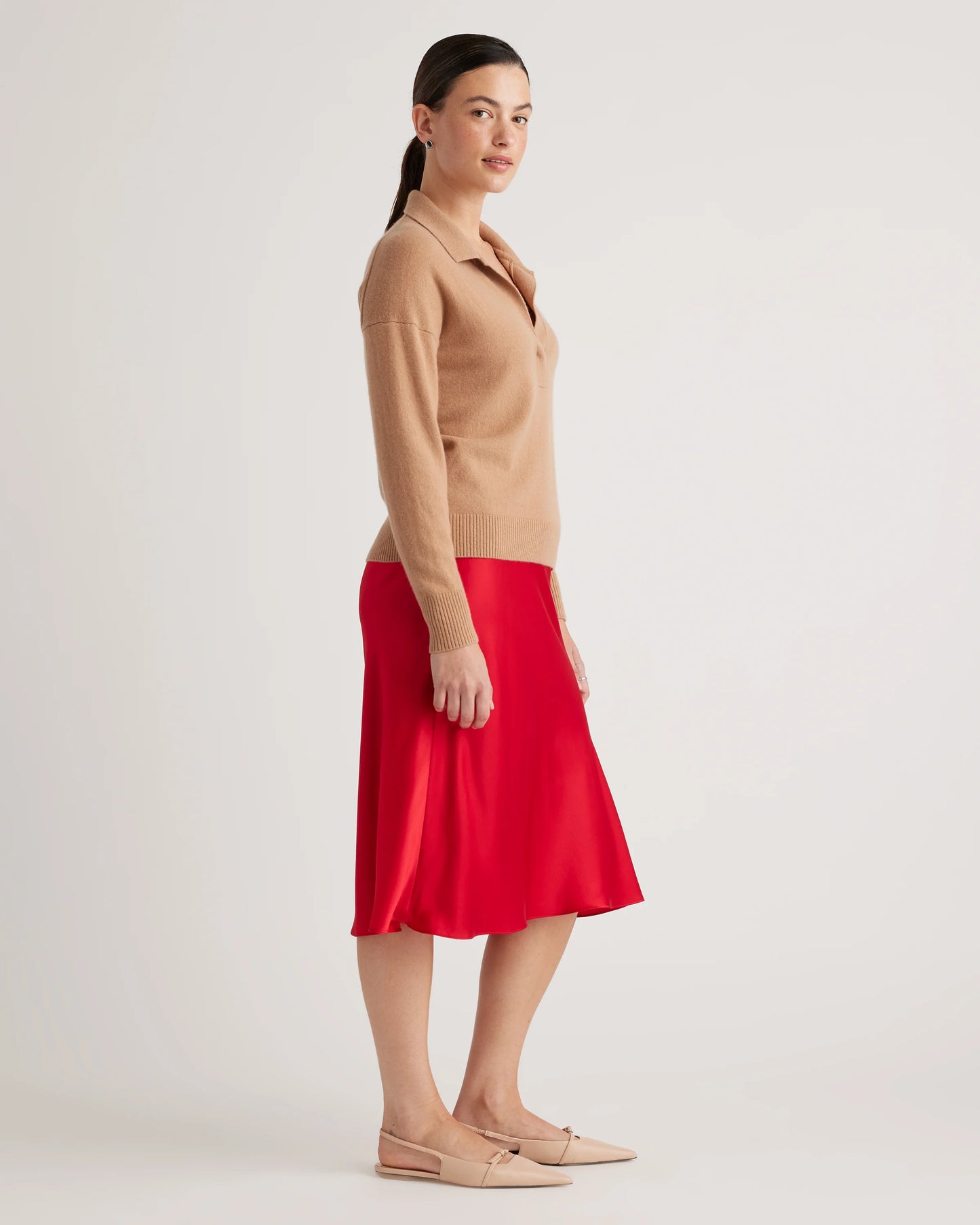 100% Washable Silk Skirt - XS / Champagne