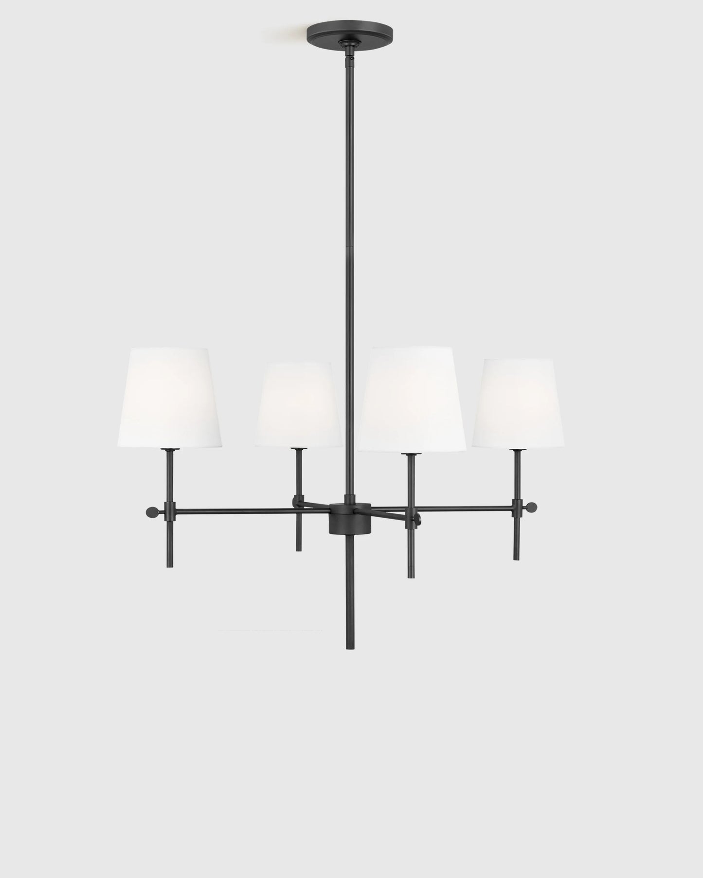 Linear Steel Chandelier with Linen Shades - Small / Black