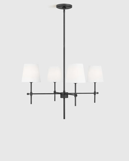 Linear Steel Chandelier with Linen Shades - Small / Black