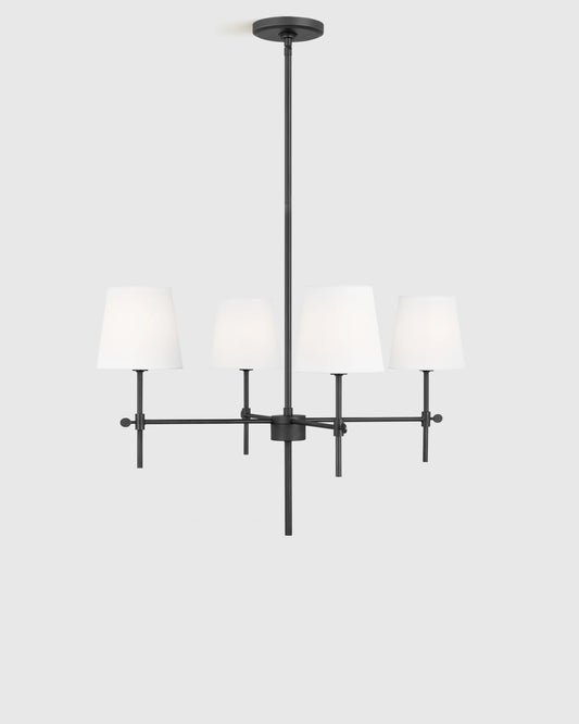Linear Steel Chandelier with Linen Shades - Small / Black