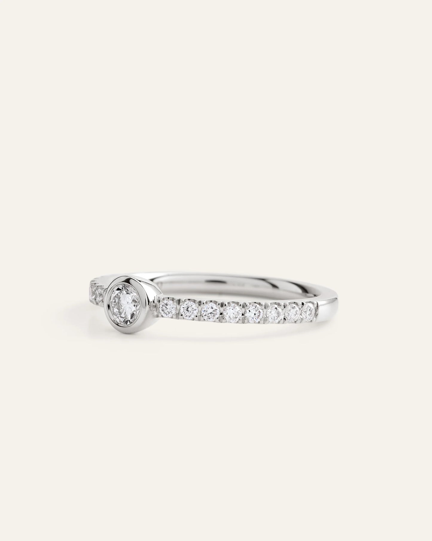 14K Gold Lab Grown Diamond Round Bezel Pave Ring - 4 / Yellow Gold