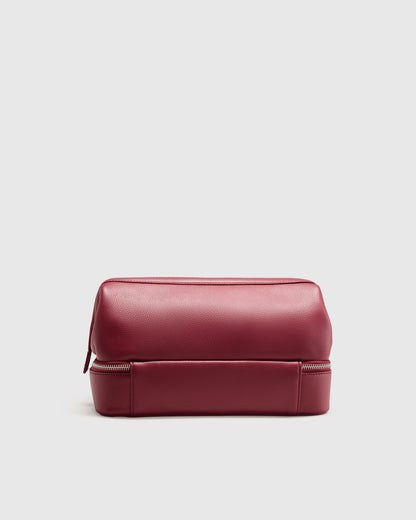 Italian Leather Dual Compartment Toiletry Bag - One Size / Ruby Red