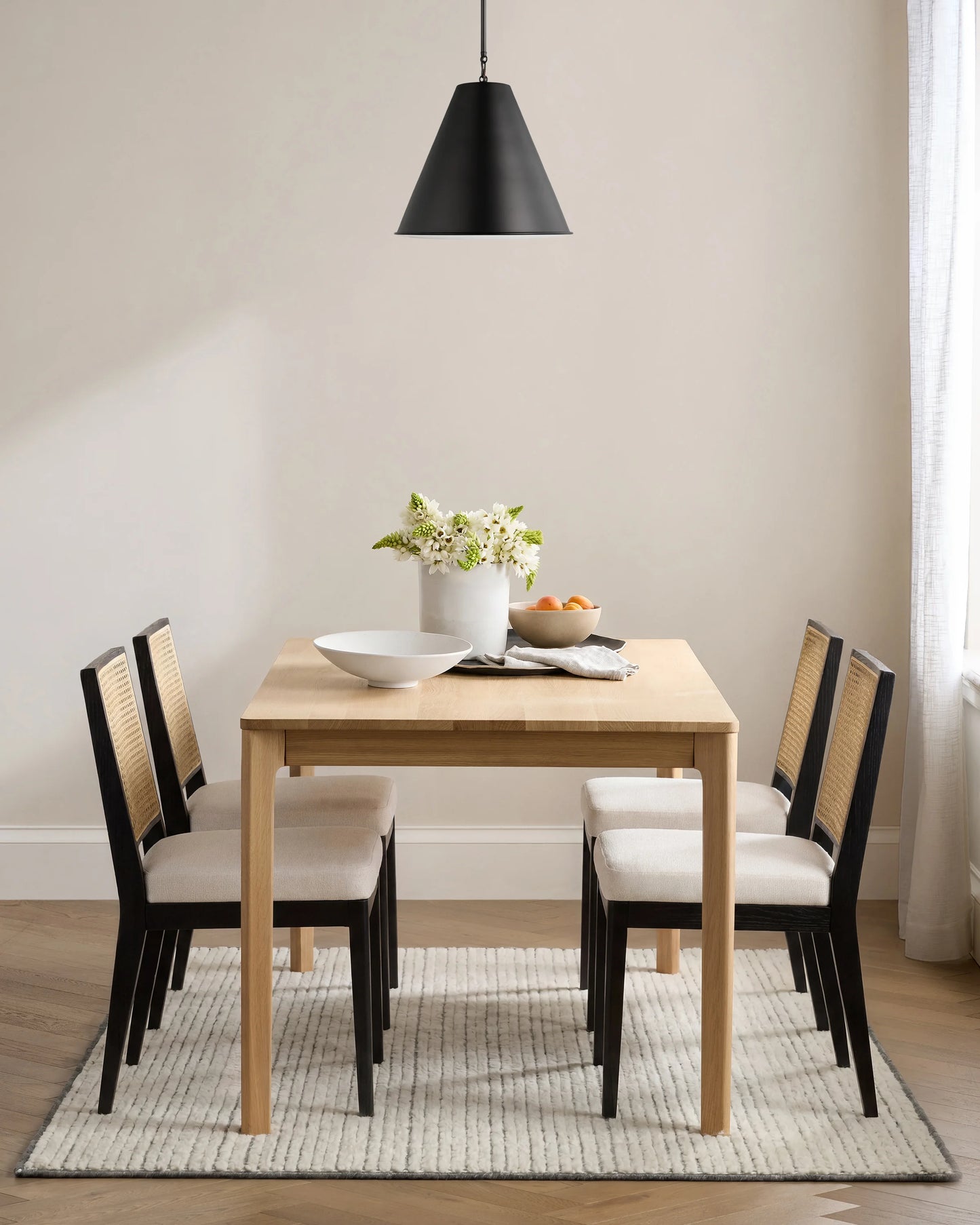 Solid Oak and Cane Dining Chair (Set of 2) - Set of 2 / Black/Natural