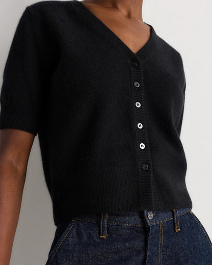 Mongolian Cashmere Short Sleeve Cardigan - XS / Oatmeal