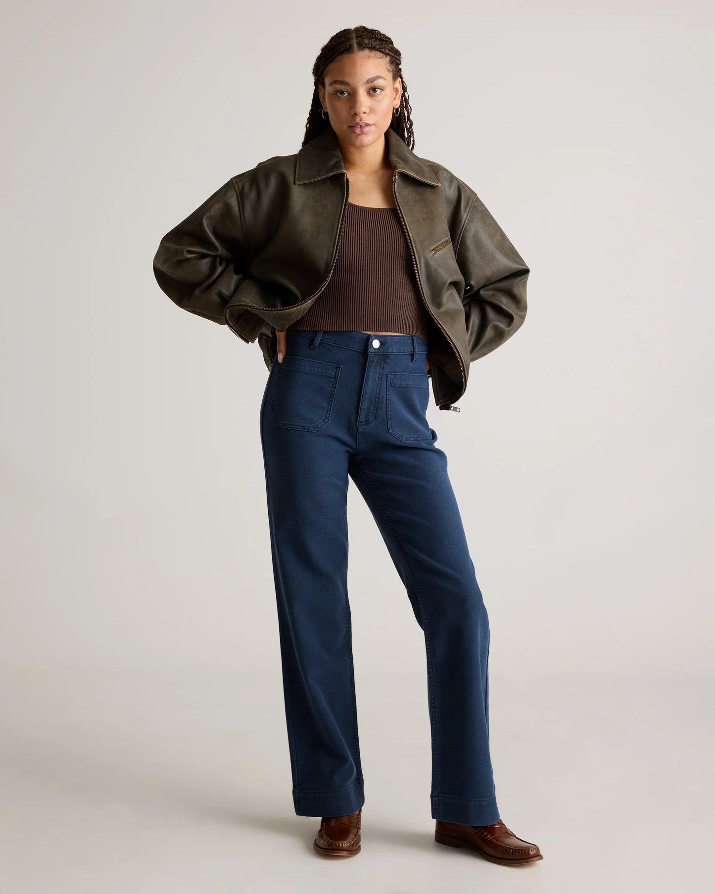 French Terry Wide Leg Pants - 0 / Bayberry Olive
