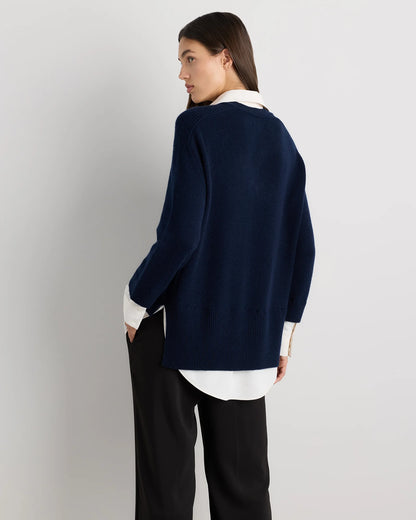 100% Mongolian Cashmere Layered V-Neck Sweater - XS / Ivory