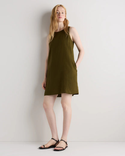100% European Linen Tank Mini Dress - XS / Martini Olive