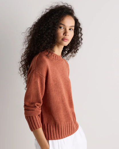 Cotton Linen Relaxed Crew Sweater - XS / Canyon Burnt Orange
