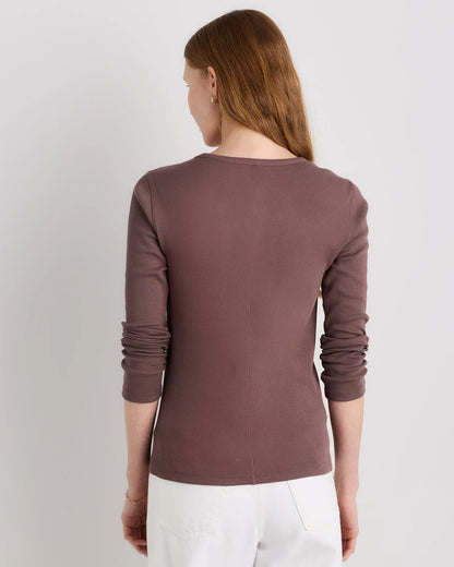 Organic Cotton Micro-Rib Long Sleeve Tee - XS / Moonstone Blue