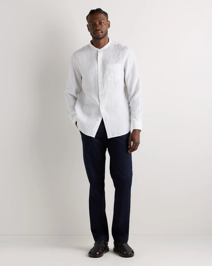 100% European Linen Relaxed Band Collar Shirt - S / White