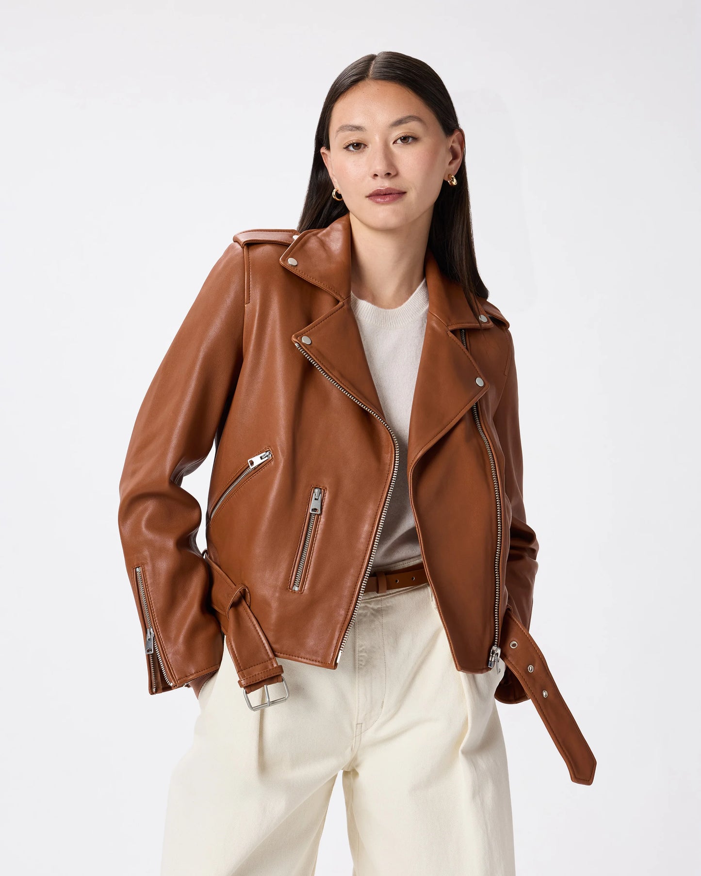 100% Leather Motorcycle Jacket - XS / Cognac