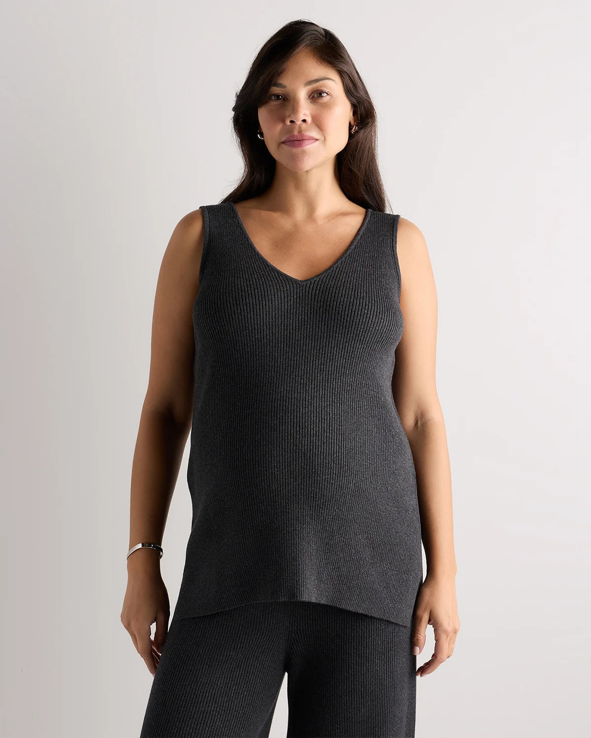 Cotton Cashmere Maternity and Nursing V-Neck Tank - XS / Mocha Heather