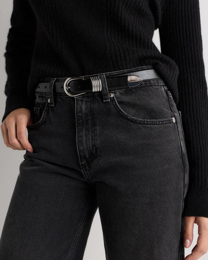 Daphne European Leather Multi Keeper Belt - XS / Black/Gold