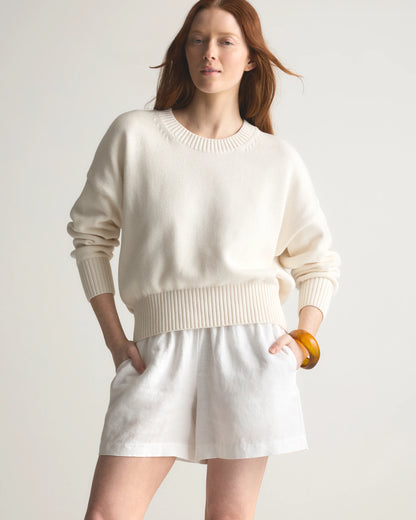 100% Organic Cotton Boyfriend Crew Sweater - XS / Speckled Beige