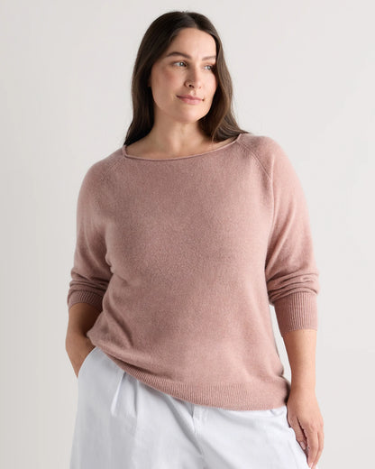 Mongolian Cashmere Boatneck Sweater - 1X / Heather Vintage Pink