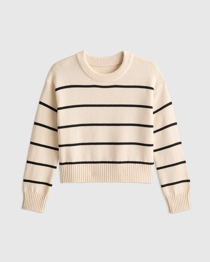 100% Organic Cotton Crewneck Sweater - 6 / Navy/White