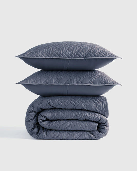 Organic Cotton Basketweave Quilt Set - Twin / Mineral