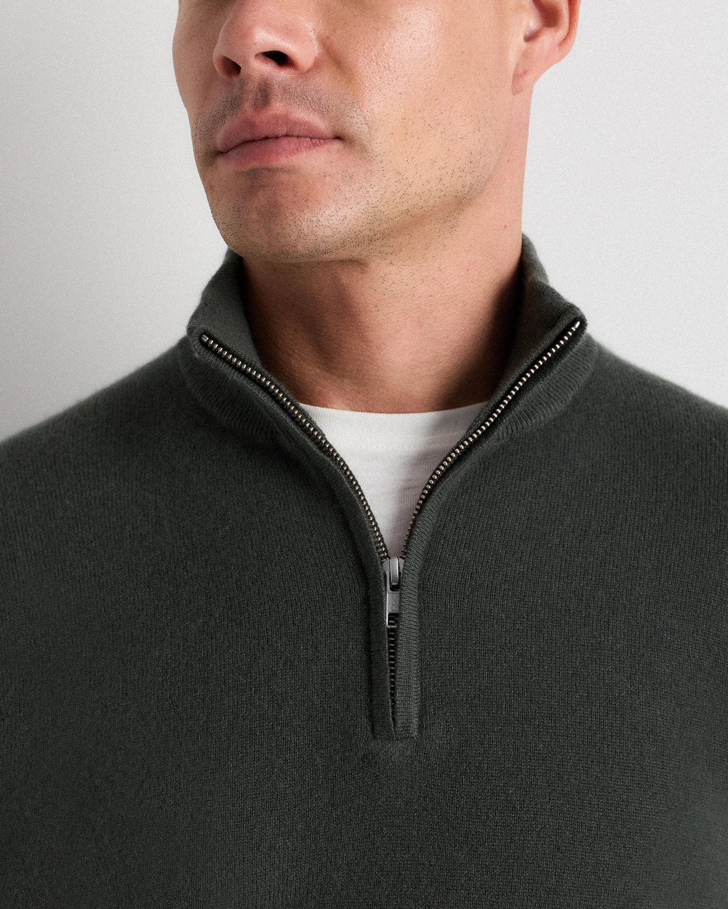 Mongolian Cashmere Quarter Zip Sweater - S / Olive Twist