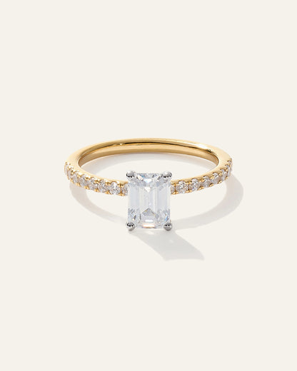 Lab Grown Diamond Emerald Petite Pave Engagement Ring - 1ct - 4 / Yellow Gold