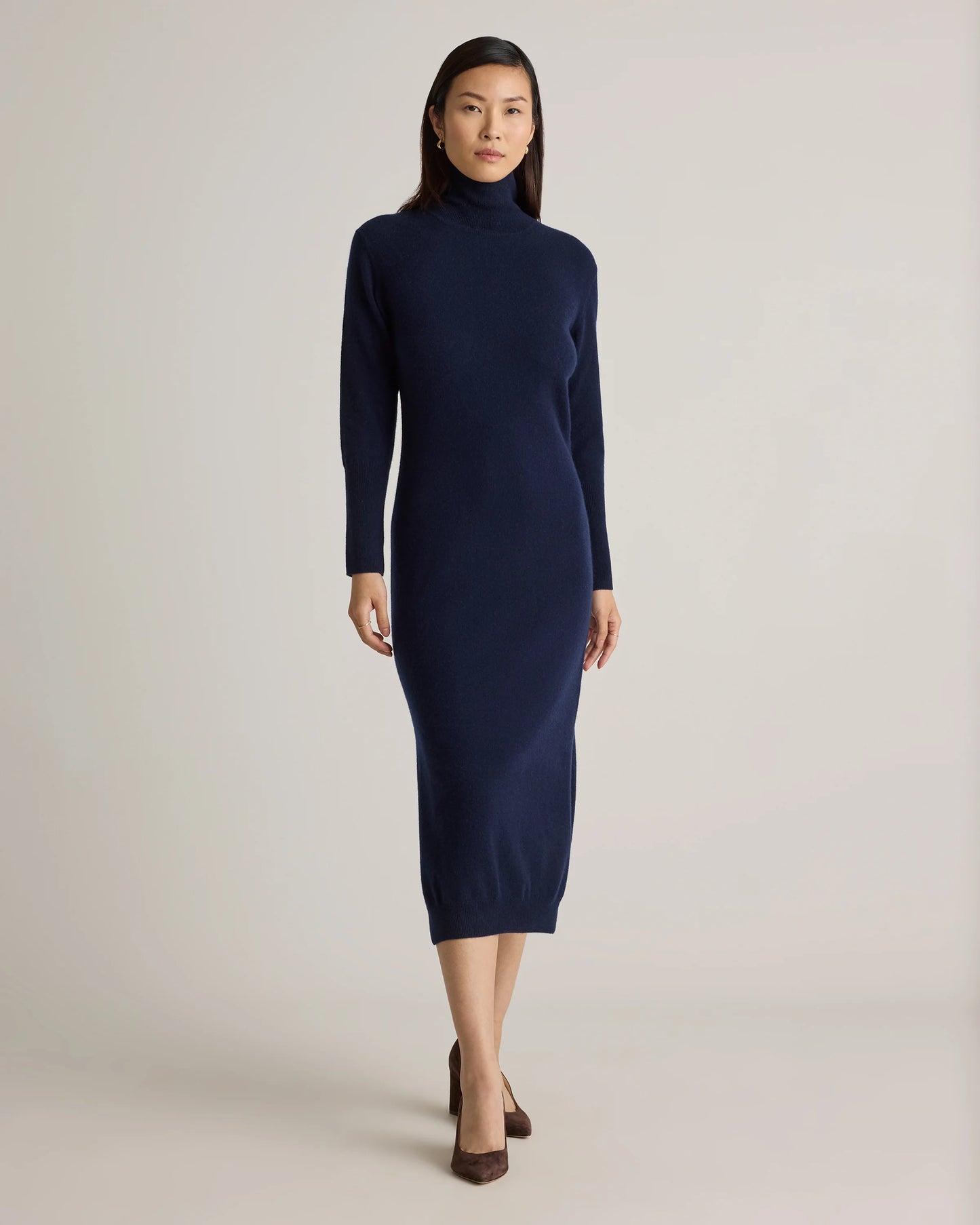 Mongolian Cashmere Turtleneck Midi Sweater Dress - XS / Charcoal