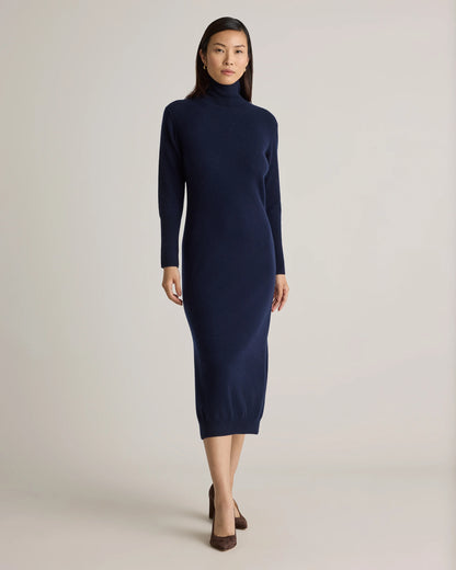 Mongolian Cashmere Turtleneck Midi Sweater Dress - XS / Charcoal