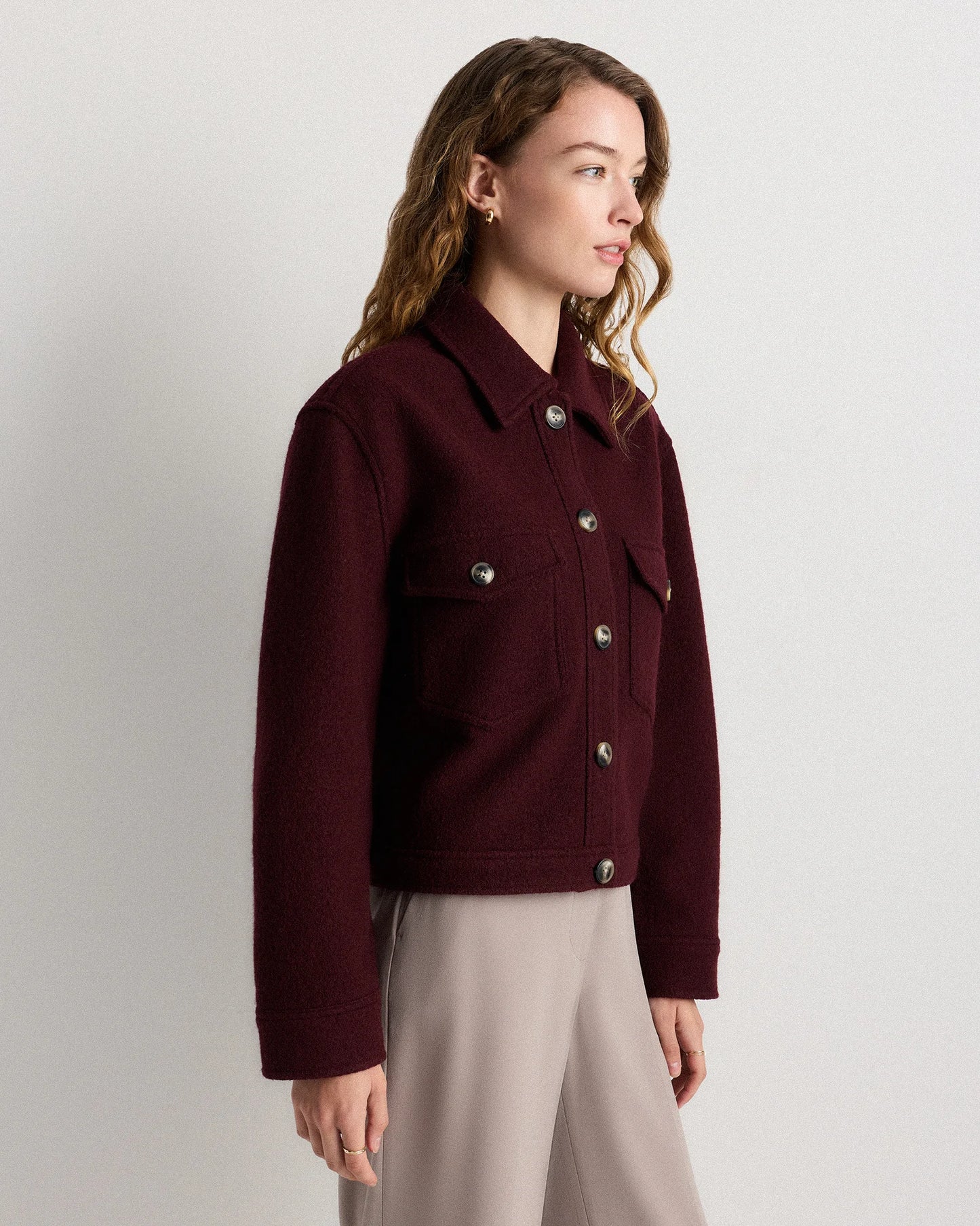 100% Merino Wool Cropped Shirt Jacket - XS / Mulled Wine