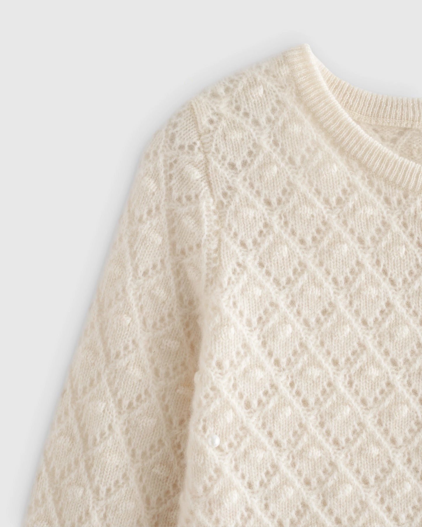 Washable Cashmere Pointelle Cardigan - 5T / Ivory