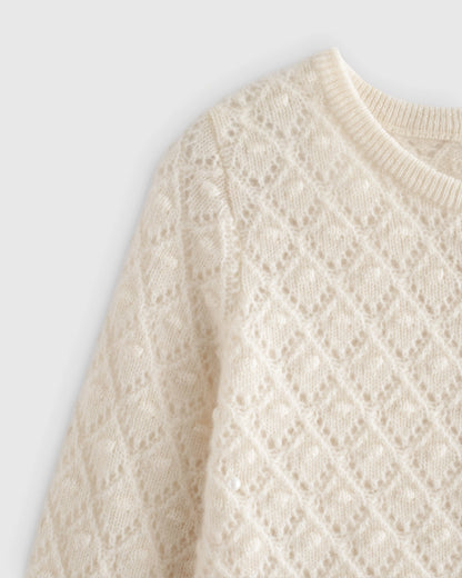 Washable Cashmere Pointelle Cardigan - 5T / Ivory