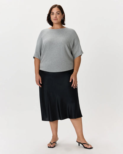 Lightweight Cotton Cashmere Link-Stitch Dolman Sweater - 1X / Orchid Blue Mini Stripe