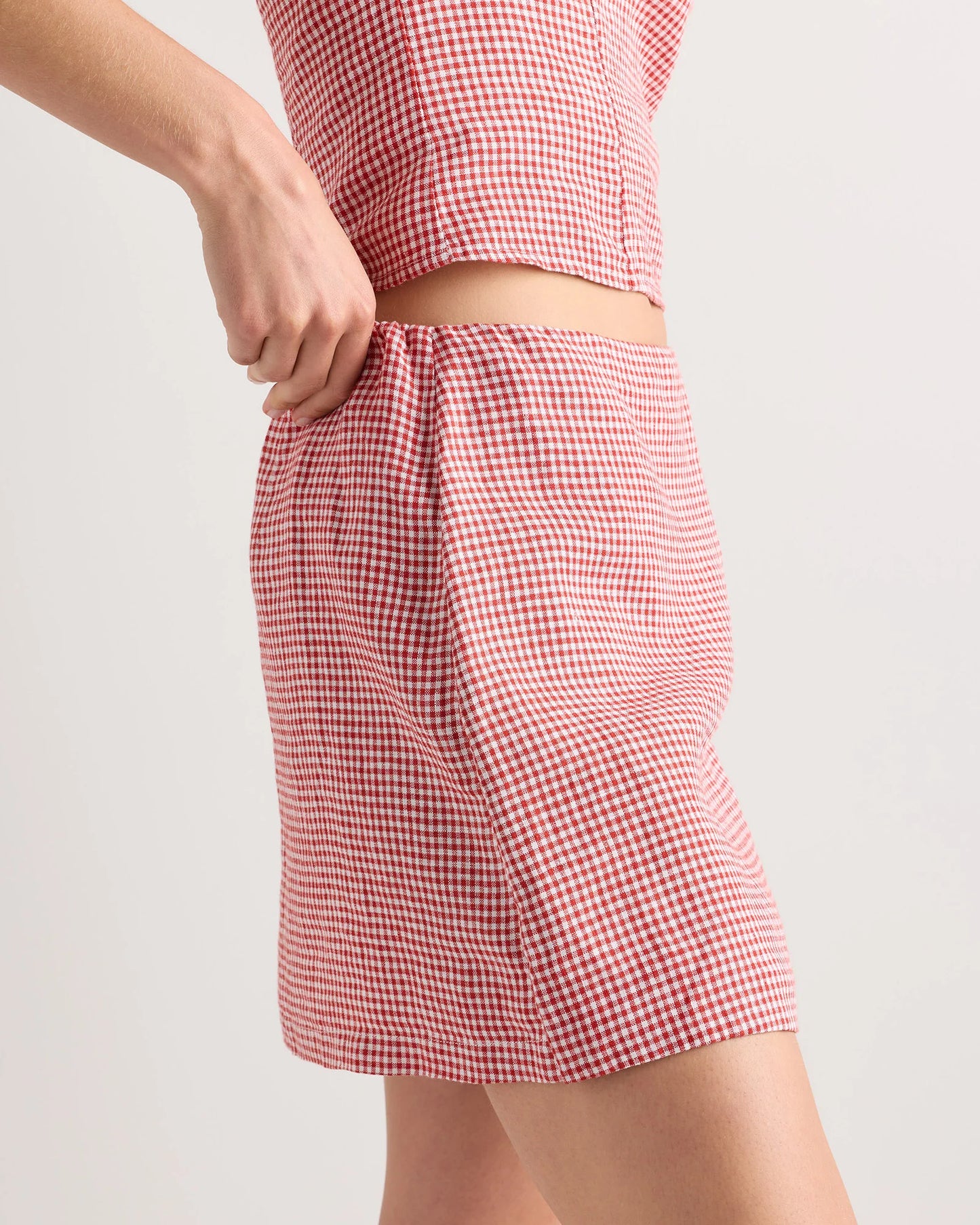 100% European Linen Skort - XS / Classic Mini Gingham