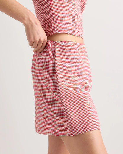 100% European Linen Skort - XS / Classic Mini Gingham